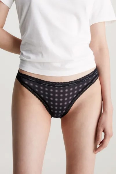 Трусики бикини в горошек с кружевными краями Calvin Klein, черный
