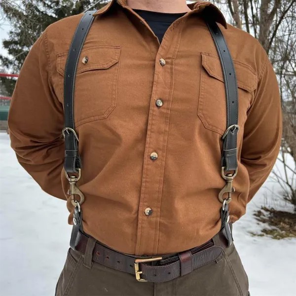 Мужская рубашка с лацканами Vintage Pocket Long Sleeve Daily Tops Caramel