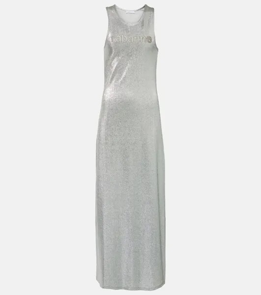 Платье макси с блестками и логотипом Rabanne, серебряный