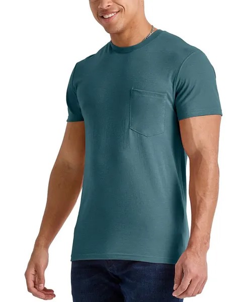Мужская оригинальная хлопковая футболка с короткими рукавами и карманами Hanes, цвет Cactus - U.S. Grown Cotton