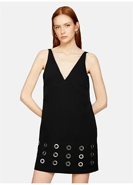 Черное женское мини-платье с V-образным вырезом 4FZXLV05H Sisley, черный