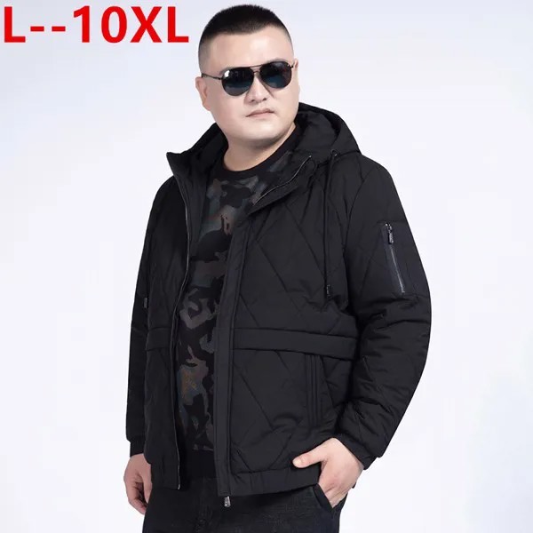 Парка-бомбер мужская зимняя черная на молнии, с капюшоном 8X, 12XL, 10XL