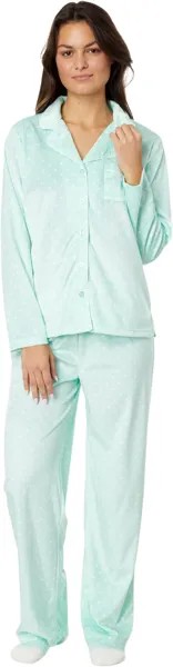 Пижамный комплект Karen Neuburger Novelties Long Sleeve Minky Fleece Girlfriend PJ Set with Socks, цвет Mint Pin Dot