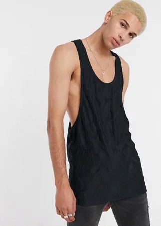 Черная плиссированная майка-борцовка ASOS DESIGN-Черный