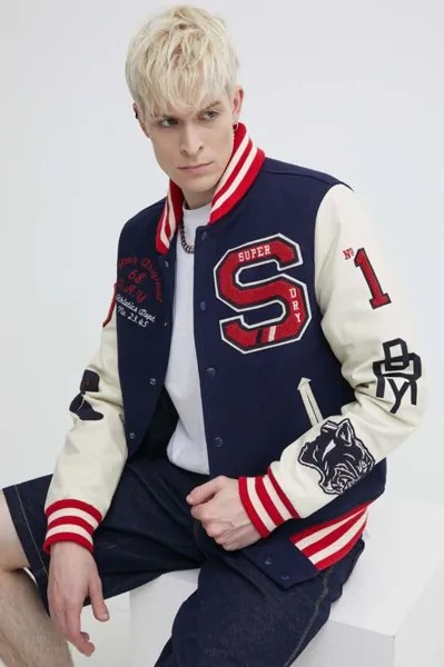 Шерстяной бомбер Superdry, темно-синий