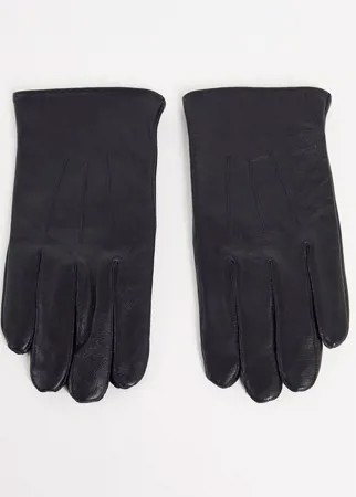 Черные кожаные перчатки для сенсорных экранов ASOS DESIGN-Черный цвет