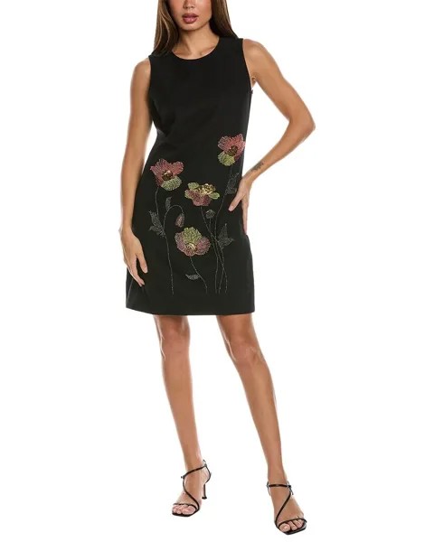 Платье прямого кроя Anne Klein с вышивкой, черный