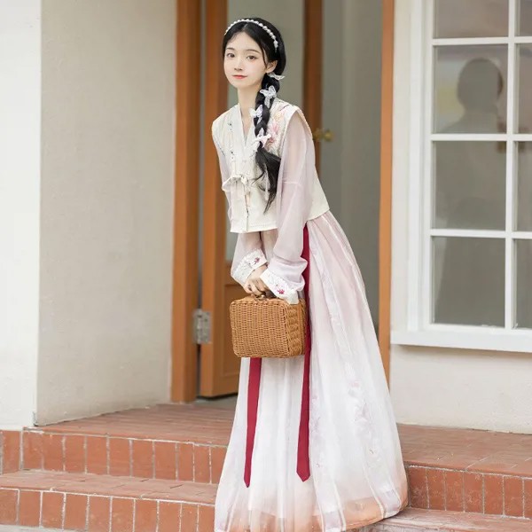 Hanfu полностью вышитая плиссированная Макси-юбка блестящее мерцающее женское платье традиционное китайское платье для выпускного вечера подарок на день рождения Выпускной