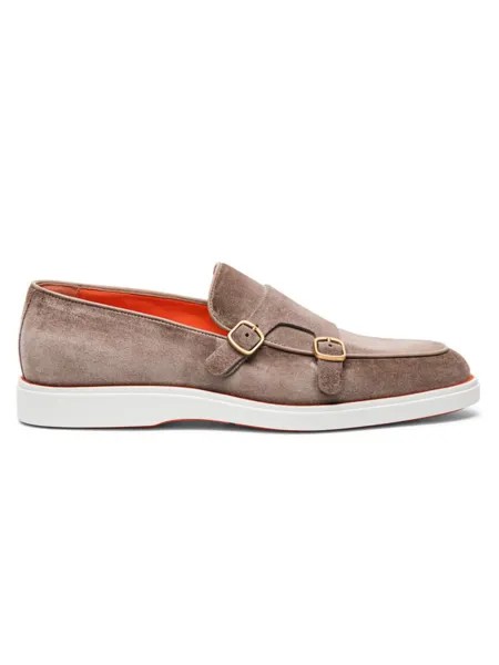 Замшевые лоферы монки с ремешками Santoni, коричневый