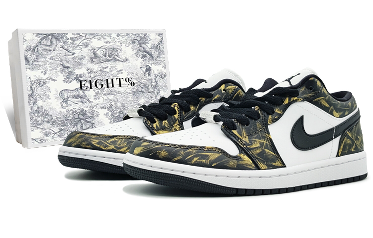 Кроссовки Air Jordan 1 Vintage Basketball Shoes Women's Low-top Black/Gold/White, золотой
