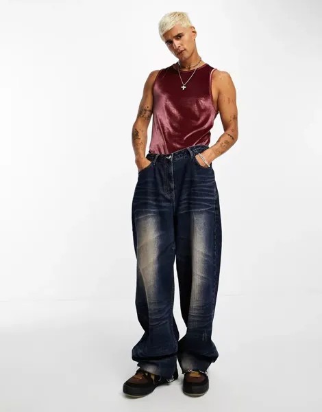 Бордовое велюровое боди с мускулистым силуэтом ASOS
