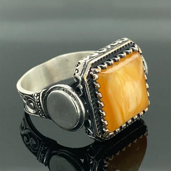 Кольцо из янтарного камня, мужское серебряное кольцо из медового янтаря, квадратное дизайнерское кольцо, османские ювелирные изделия, коль...