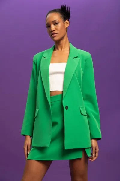 Пиджак оверсайз с клапаном на кармане и одинарной прорезью DeFacto, зеленый