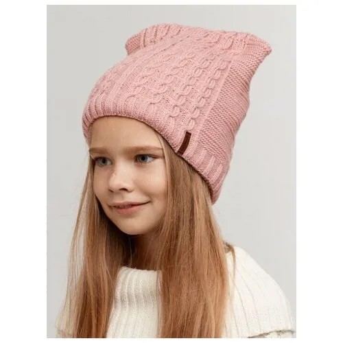 Детская шапка с ушками, детская шапка крупная вязка, флисовый подклад, детская вязаная шапка, розовый цвет