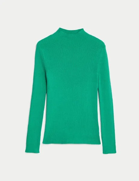 Джемпер из мериносовой шерсти с воротником-воронкой Marks & Spencer, зеленый