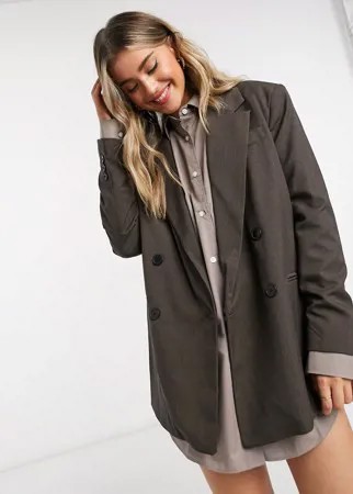 Шоколадно-коричневый двубортный oversized-пиджак Bershka-Коричневый цвет