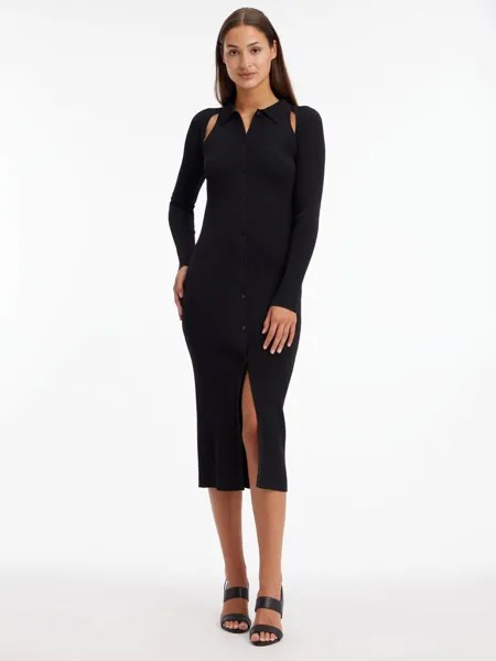 Трикотажное платье-рубашка миди Calvin Klein Iconic, черное
