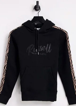 Худи черного цвета без застежки со звериным принтом Russell Athletic-Черный цвет