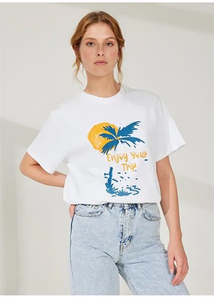 Женская футболка цвета экрю с круглым вырезом Denim Trip