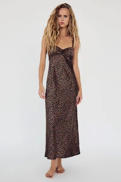 Атласное платье-комбинация миди ZARA, цвет leopard