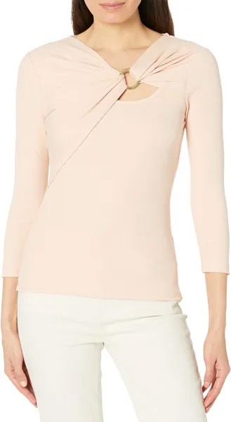 Топ вязки в рубчик с кольцом спереди LAUREN Ralph Lauren, цвет Pale Pink