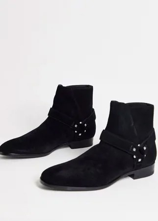 Черные замшевые ботинки на кубинском каблуке HUGO-Черный цвет