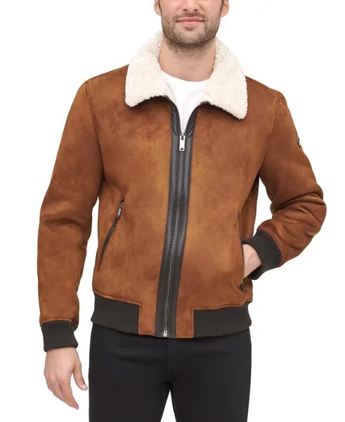 Мужская куртка-бомбер из искусственной овчины с воротником из искусственного меха, созданная для macy's DKNY, коричневый