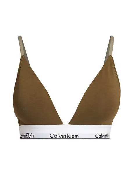 Современный бюстгальтер без косточек из смесового хлопка с треугольными чашечками Calvin Klein, темно-оливковый