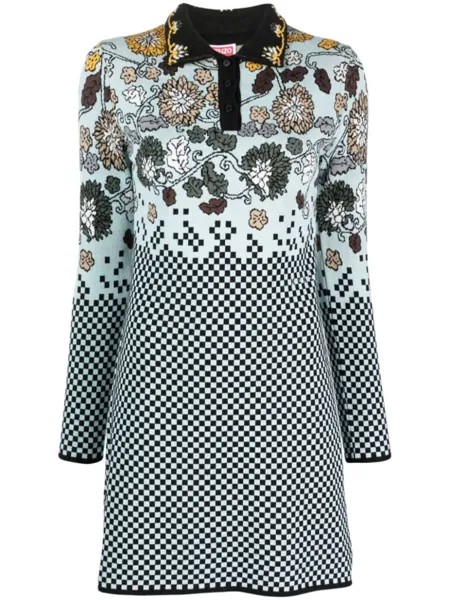 Kenzo трикотажное платье мини Floral Archive, синий