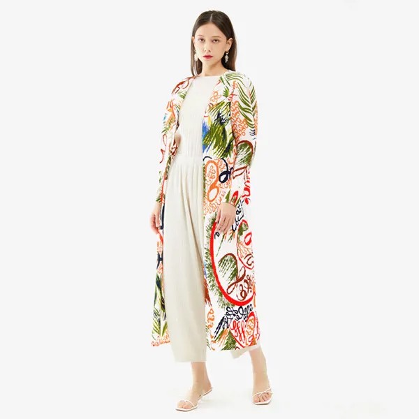 Женское Плиссированное модное пальто Miyake, дизайнерский плащ с отложным воротником и рукавами реглан, свободное повседневное пальто средне...