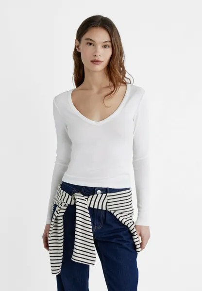 Рубашка с длинным рукавом V-NECK Stradivarius, цвет white