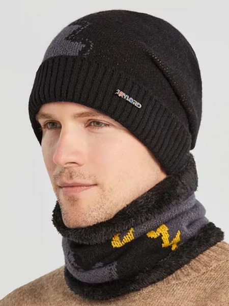 Для мужчин 2 шт. Plus бархат толстый зимний На открытом воздухе сохраняет тепло Шея защитный головной убор шарф вязаный