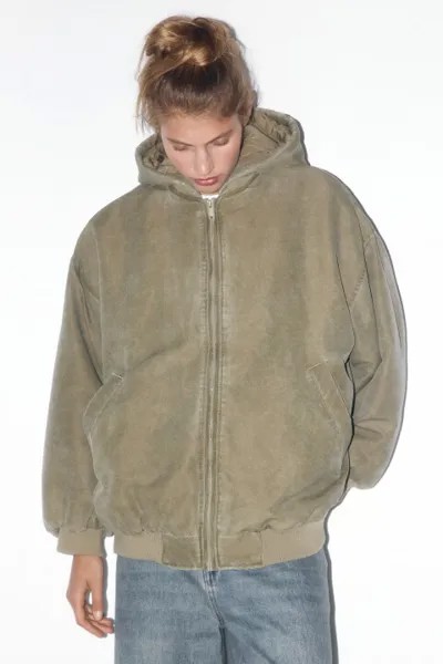 Куртка-бомбер oversize с капюшоном и вареным эффектом