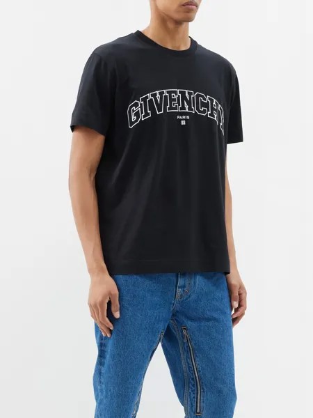 Футболка из хлопкового джерси с вышитым логотипом Givenchy, черный