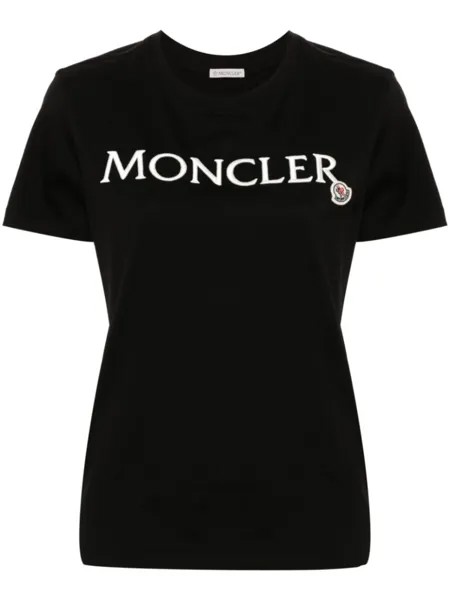 Moncler футболка с вышитым логотипом, черный