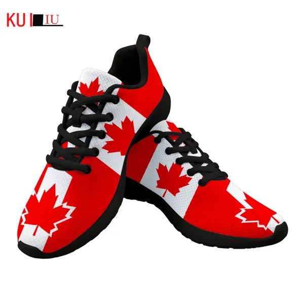 Женские сетчатые туфли KUILIU, легкие дышащие туфли на плоской подошве, с принтом в виде канадского флага, на шнуровке, на осень