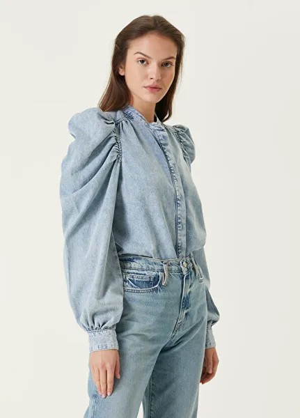 Голубая джинсовая рубашка с объемными рукавами Frame Denim