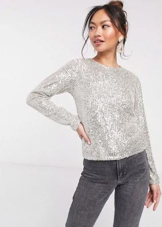 Серебристый лонгслив с пайетками ASOS DESIGN-Золотой