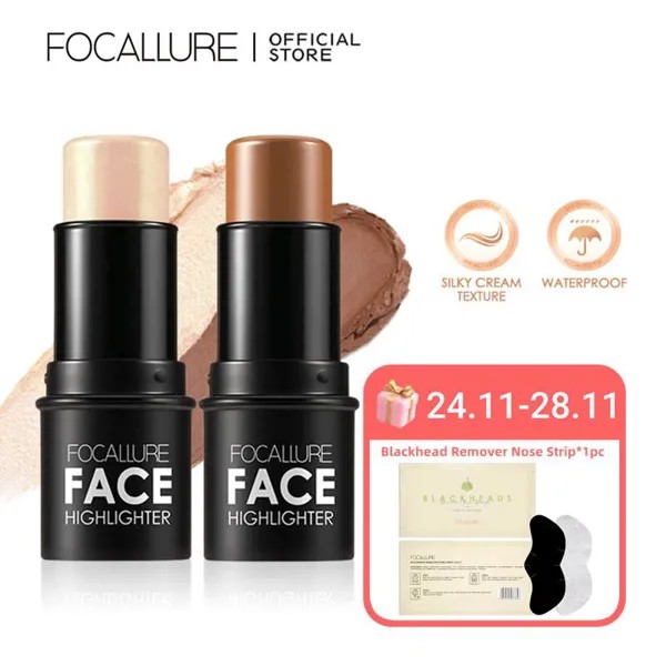 FOCALLURE 2PCS Хайлайтер Макияж Блеск КонтурНый Бронзер Для Лица Мерцание Пудра Кремовая Текстура Осветитель Палочка Женская Косметика