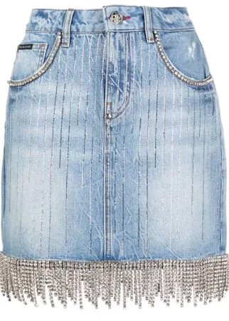 Philipp Plein джинсовая юбка мини с бахромой