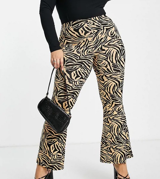 Расклешенные брюки с принтом «зебра» Missguided Plus-Коричневый цвет