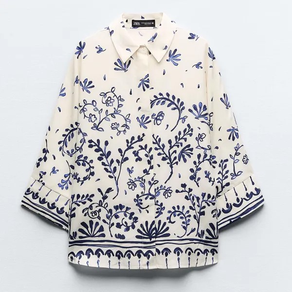 Рубашка-кимоно Zara Printed, молочный/синий