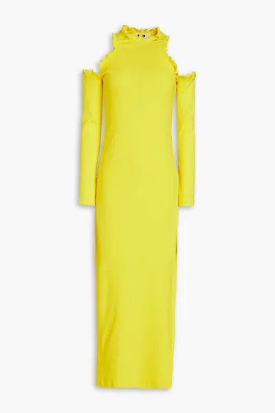 Платье миди из эластичного хлопкового джерси с открытыми плечами и оборками Msgm, желтый