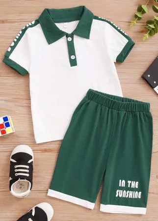 Рубашка-поло с текстовым принтом и спортивные шорты для мальчиков