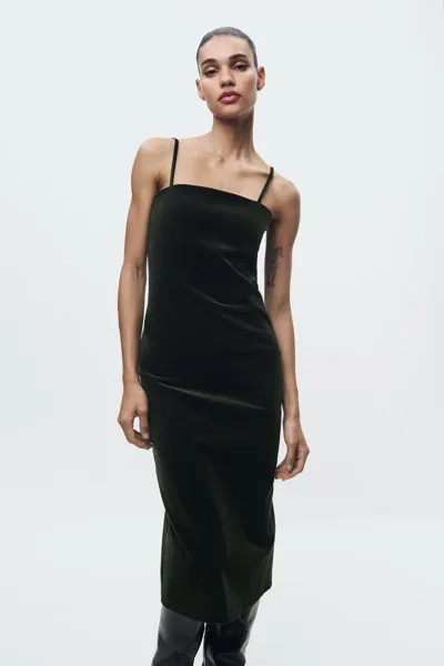 Бархатное платье-карандаш ZARA, изумруд