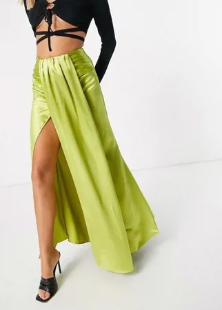 Салатово-зеленая юбка мидакси с драпировкой спереди (от комплекта) Yaura-Зеленый цвет