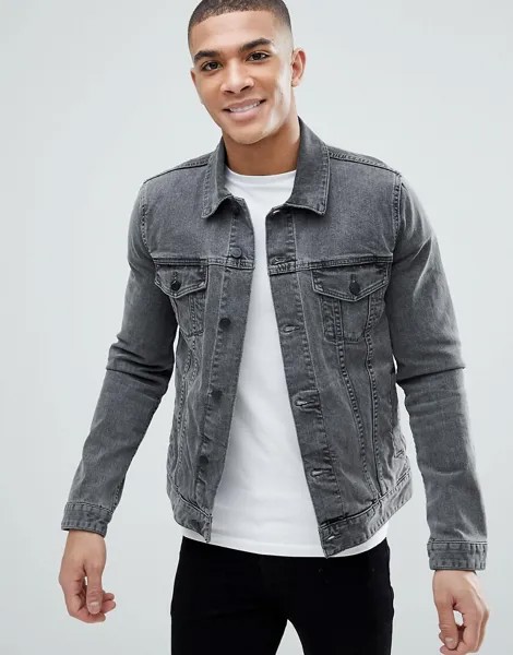 Серая джинсовая куртка зауженного кроя ASOS DESIGN-Серый