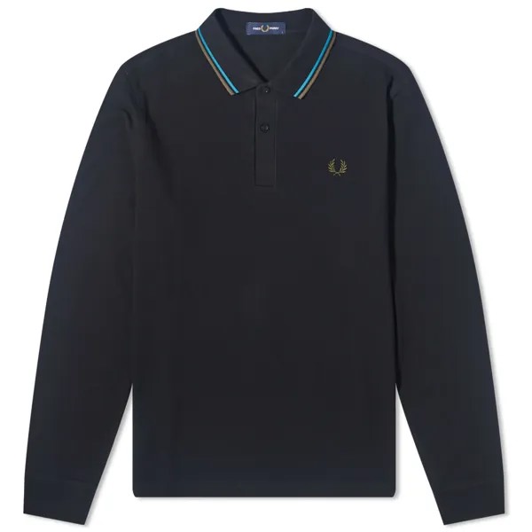 Поло Fred Perry Long Sleeve Twin Tipped, цвет Black, Cyber Blue & Uniform Green