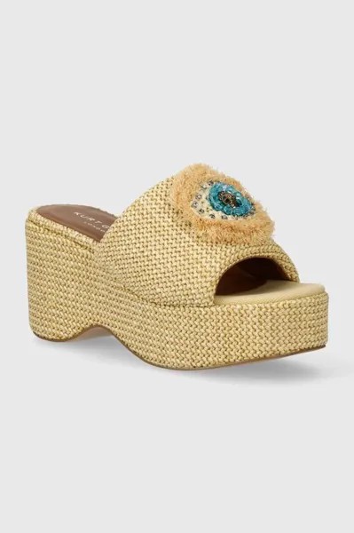 Шлепанцы-мюли Kensington на танкетке с глазками Kurt Geiger London, золотой
