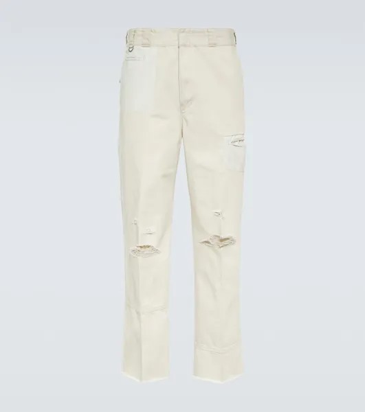 Хлопковые брюки прямого кроя с эффектом потертости Undercover, серый